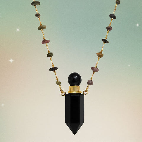 Aromatic Aura Ampule Necklace – Black Obsidian Essential Oil Ritual Jewelry